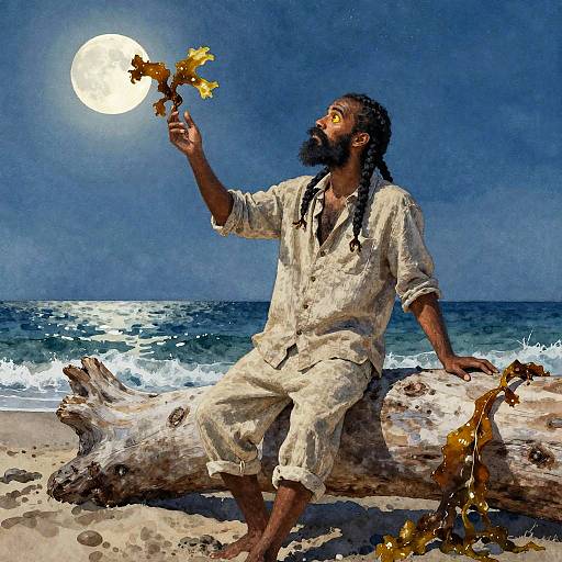 Moonlit Beach Portrait in Watercolor