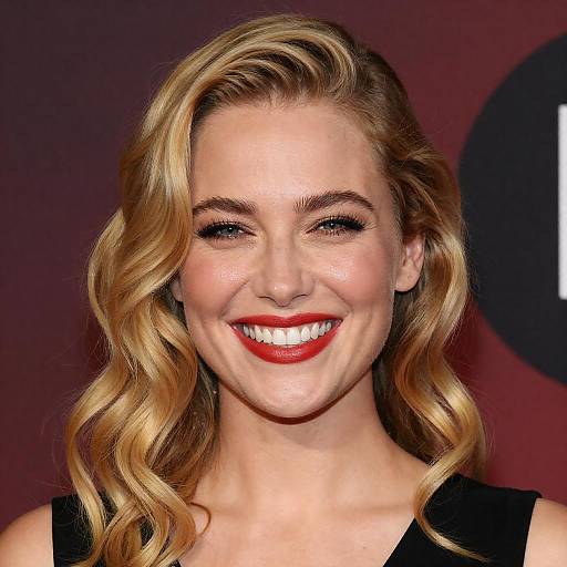 Smiling Blonde Woman with Red Lipstick