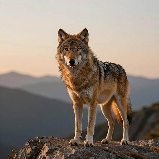 Mystic Wolf at Rugged Mountain Sunset