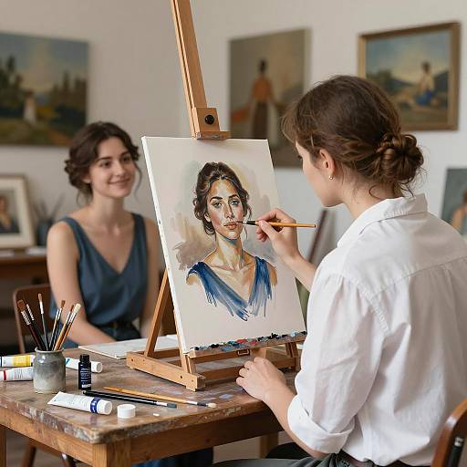 Artistic Encounter in a Dim Studio