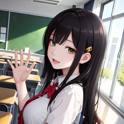 Anime Schoolgirl Greeting in Classroom
