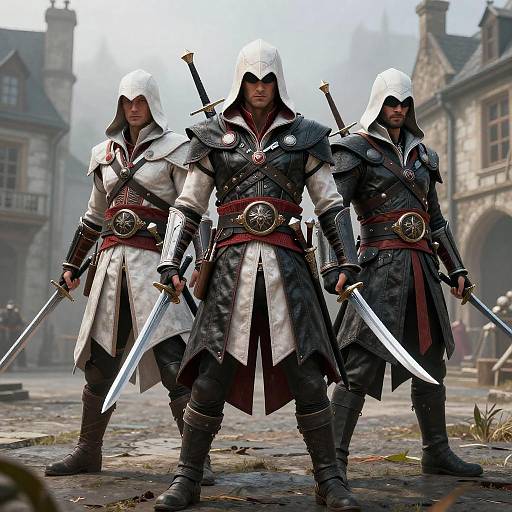 Three Hooded Assassins in Foggy Square