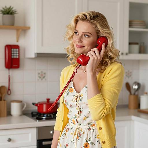 Charming Woman in Bright Kitchen Setting