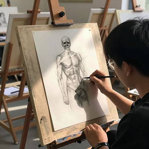 Art Student Focused on Anatomy Sketch