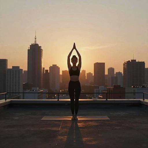 Urban Rooftop Yoga Sunset Silhouettes