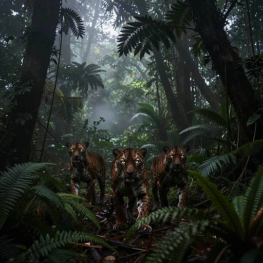 Predators in Misty Jungle Dusk
