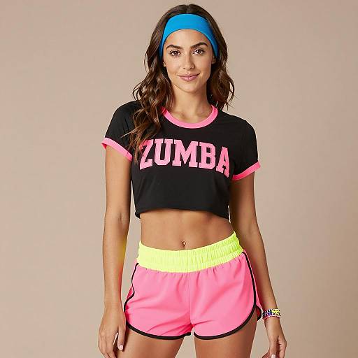 Young woman in colorful Zumba workout outfit