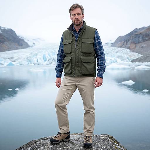 Man Fishing by Glacial Lakes