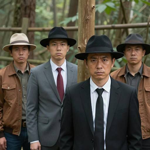 Group of Men Posing in a Forest
