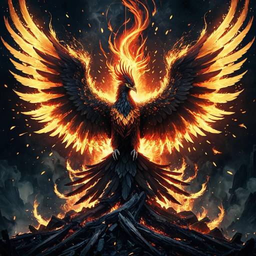 Fiery Phoenix Rising from Ashes