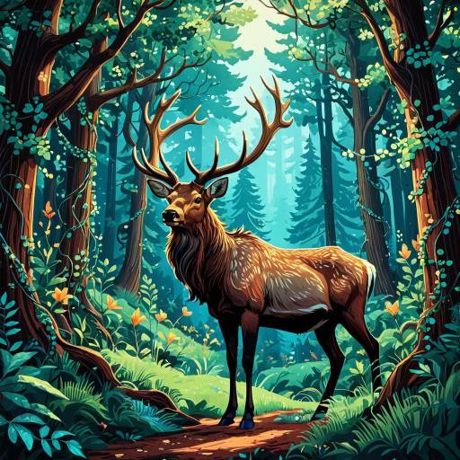 Vibrant Forest with Majestic Elk