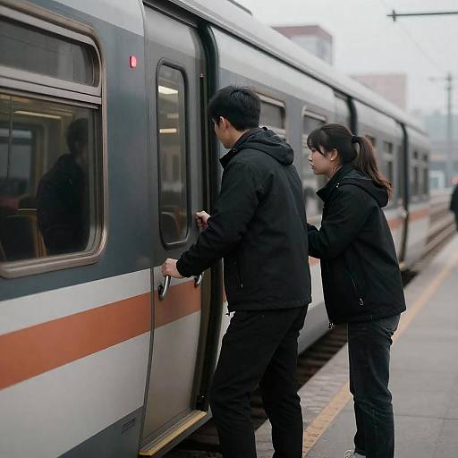 Urban Train Boarding Moment Captured