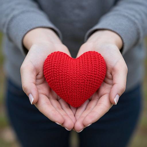Red Woolen Heart in Woman's Hand