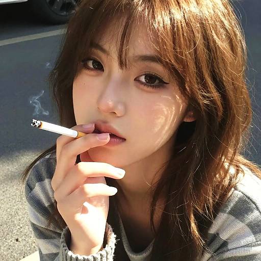 Close-Up Portrait of Woman Smoking