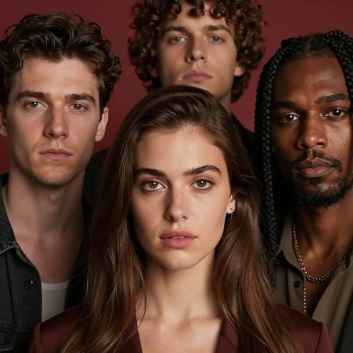 Dramatic Portrait of Four People in Red Light