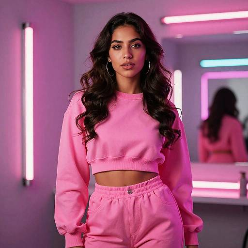 Woman in Neon Pink Rave Outfit