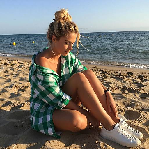 Blonde Woman on Beach at Sunset