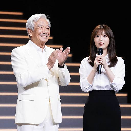 Dynamic Stage Moment: Elder and Young Performer