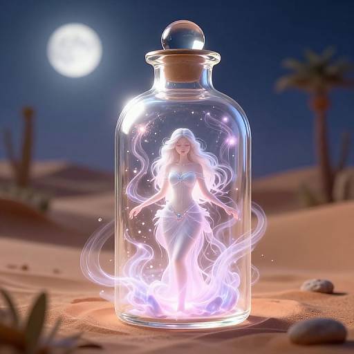 Delicate Female Genie in Glass Bottle
