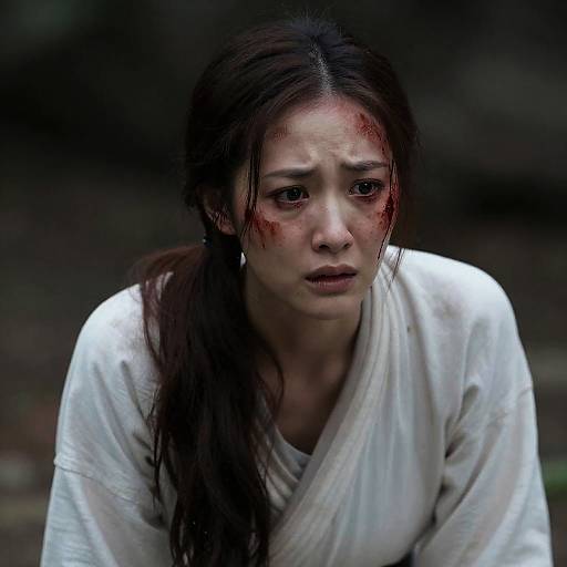 Distressed Woman in Dark Background