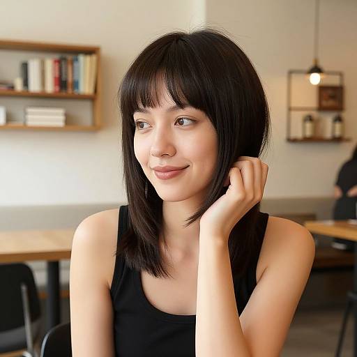 Elegant Woman at Minimalist Café