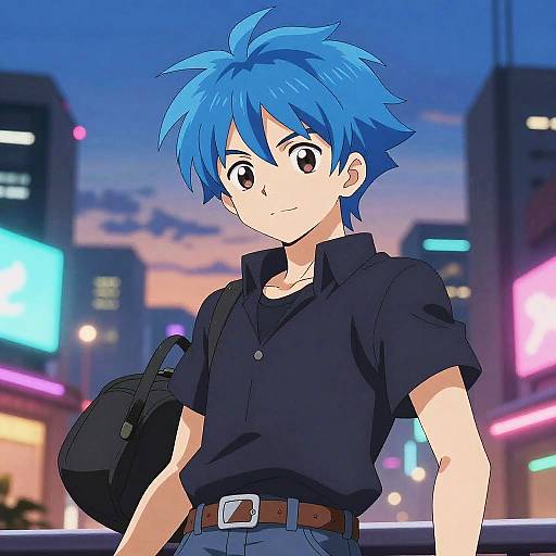 Vibrant Blue-Haired Anime Boy