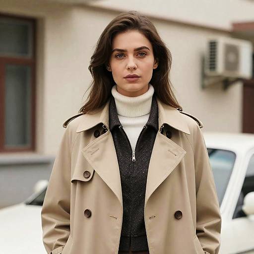 Elegant Woman in Beige Trench Coat