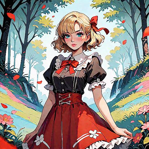 Anime Girl in Red Dress Outdoors