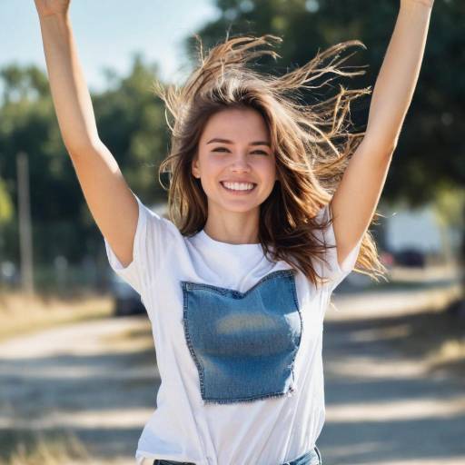Smiling Girl in a White Shirt Outdoors