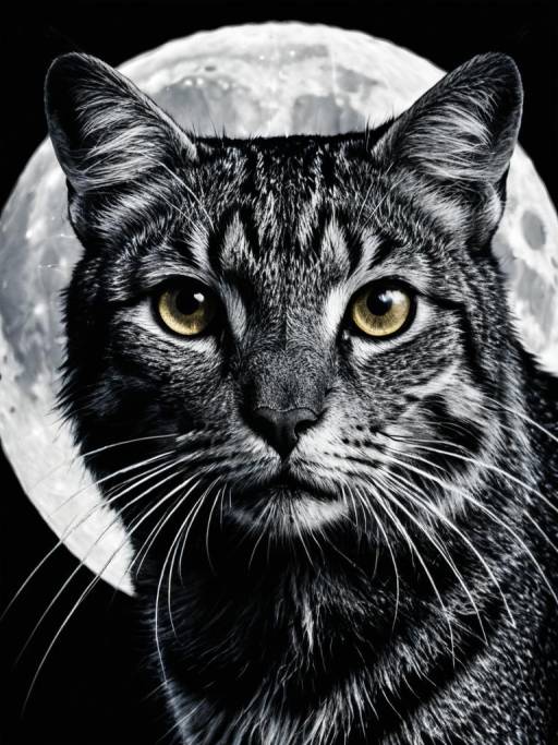 Photorealistic Cat Portrait with Full Moon