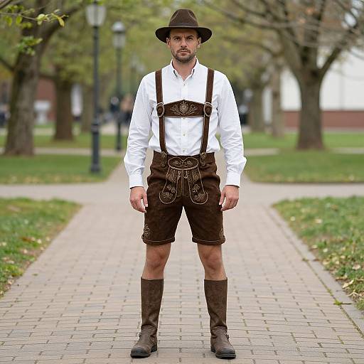 Male Oktoberfest Costume on Walkway