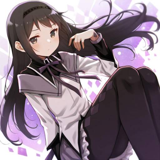 Illustration of Akemi homura (magical girl), mahou shoujo madoka magica in the style of Ayakura juu