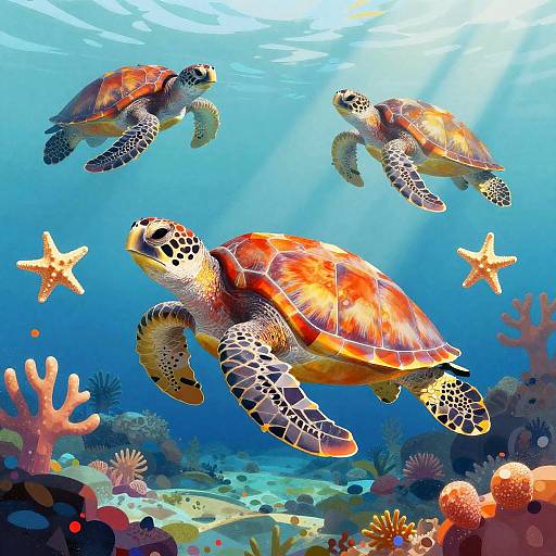 Joyful Sea Turtles in Tropical Reef