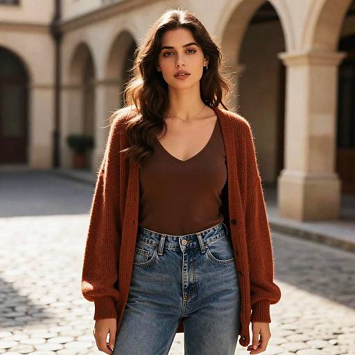 Young Woman in Cozy Alleyway Fashion