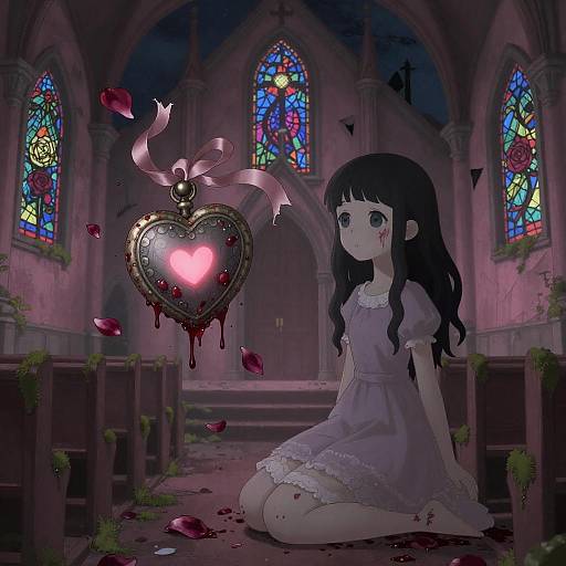 Undead Girl in Crumbling Pink Chapel