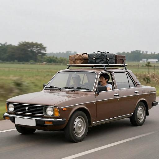 Vintage Sedan on a Rural Journey