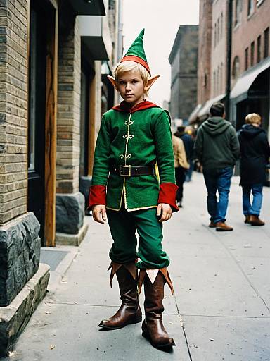Boy in Homemade Elf Costume with Pointy Ears