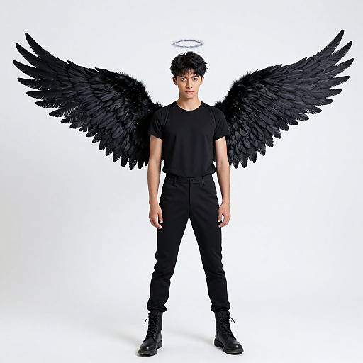 Realistic Black Angel Boy Portrait