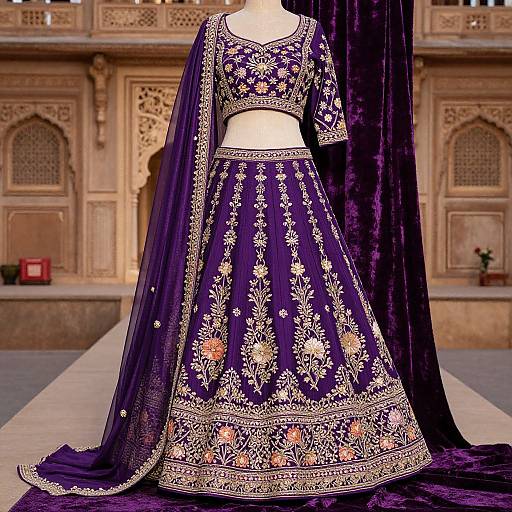 Royal Purple Lehnga with Floral Embroidery
