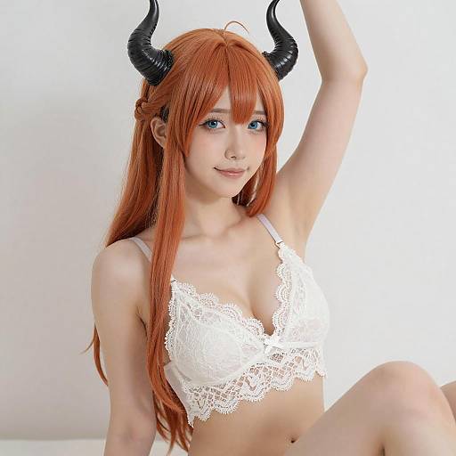 Young Woman with Orange Hair and Horns