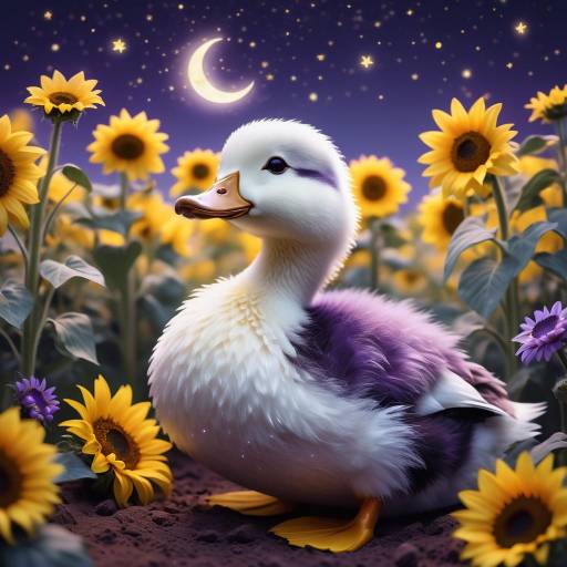 Dreamy Night Scene with Fluffy Duck