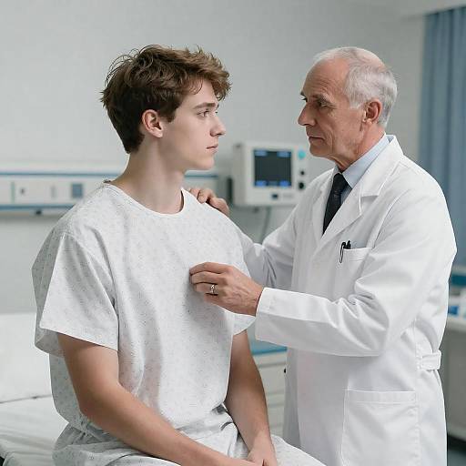 Concerned Doctor Examines Young Patient