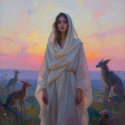 Enigmatic Figure in Dreamlike Landscape