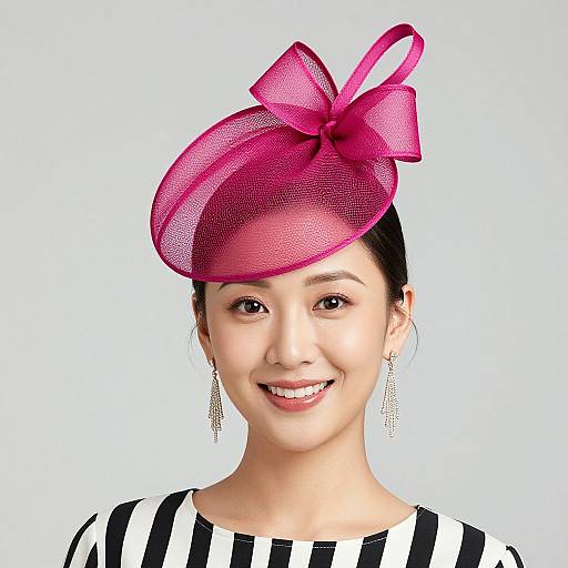 Woman in Magenta Fascinator and Stripes