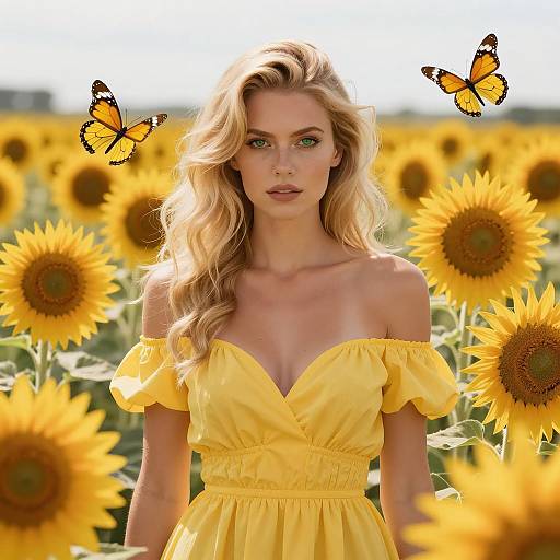 Blonde Woman in Sunflower Field