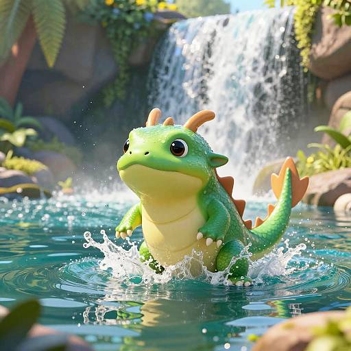 Playful Platypus Dragon at Waterfall