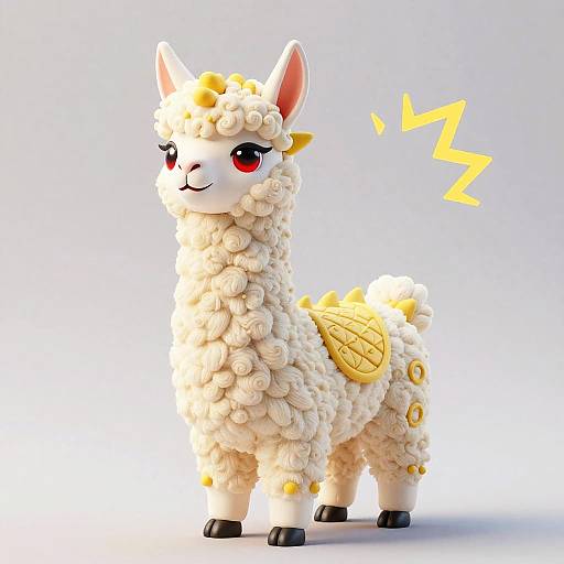 Yellow and White Alpaca Toy with Red Eyes