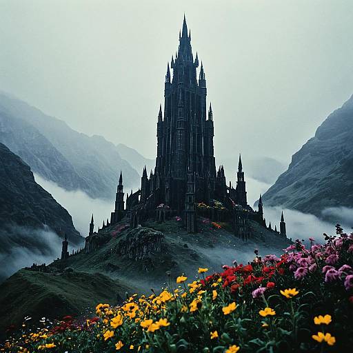 Ominous Dark Tower in Misty Valley