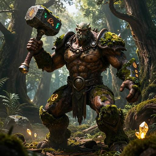 Petrified Moss Giant with Cobblestone Hammer