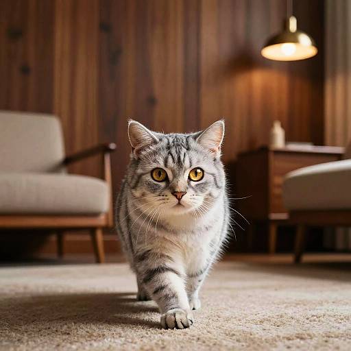 Silver Chinchilla Cat in Midcentury Modern Den